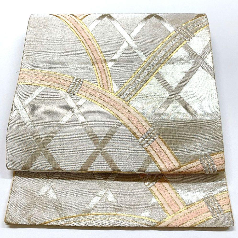 4484# Japanese Vintage Fukuro Obi Belt Kimono Fabric Silk Traditional Silver