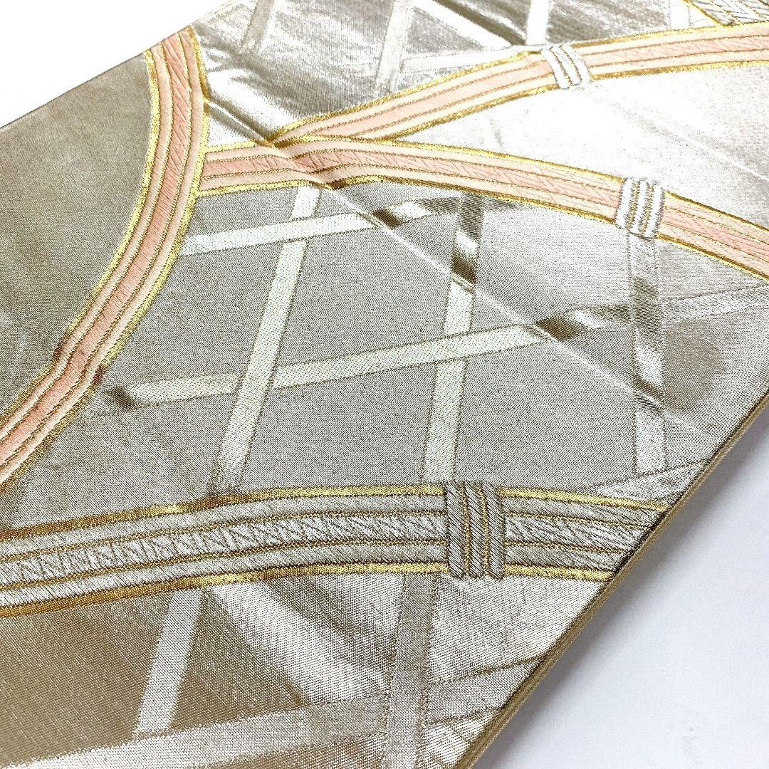 4484# Japanese Vintage Fukuro Obi Belt Kimono Fabric Silk Traditional Silver