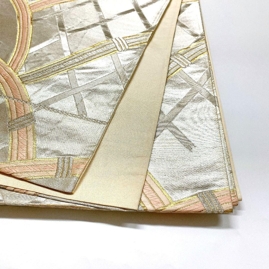 4484# Japanese Vintage Fukuro Obi Belt Kimono Fabric Silk Traditional Silver