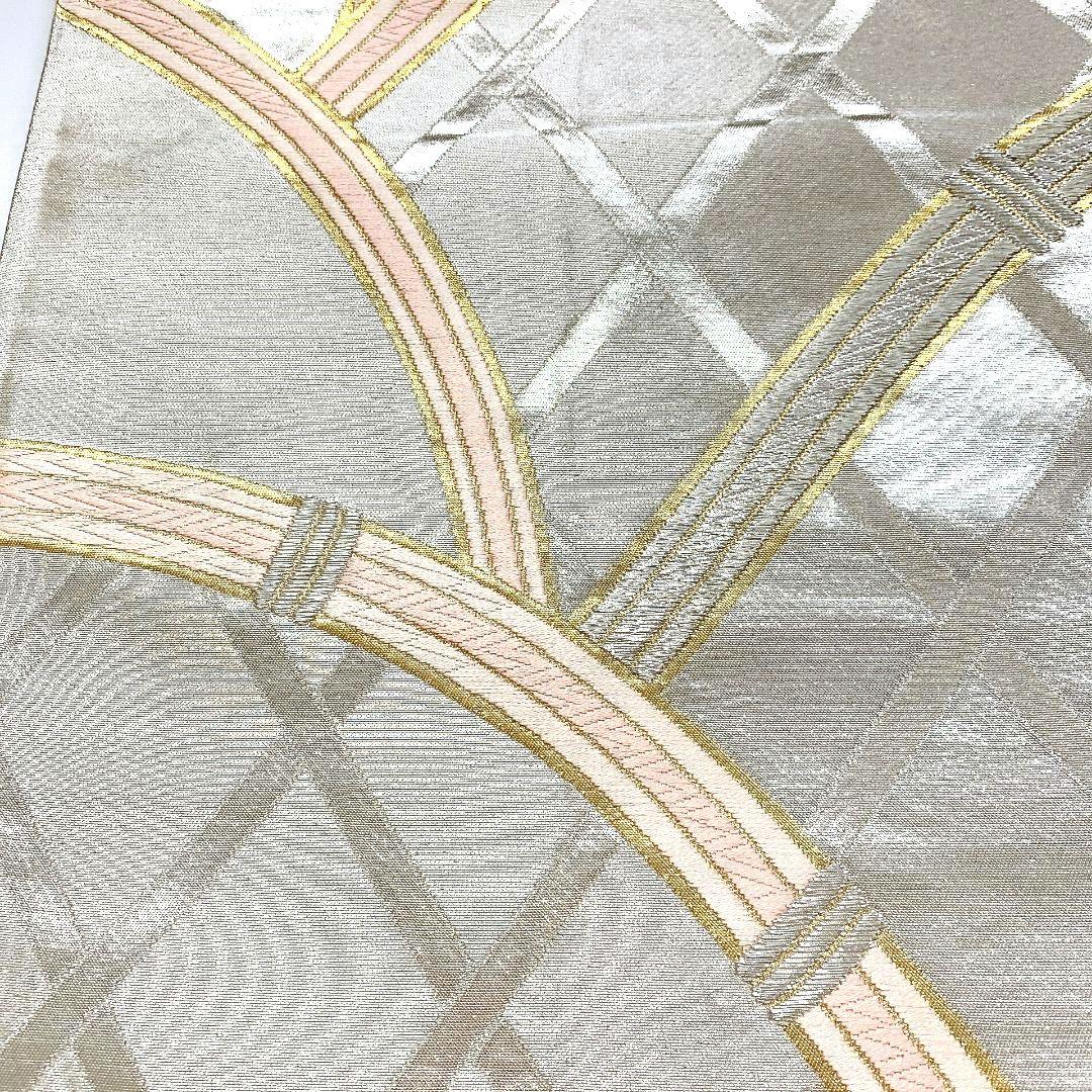 4484# Japanese Vintage Fukuro Obi Belt Kimono Fabric Silk Traditional Silver