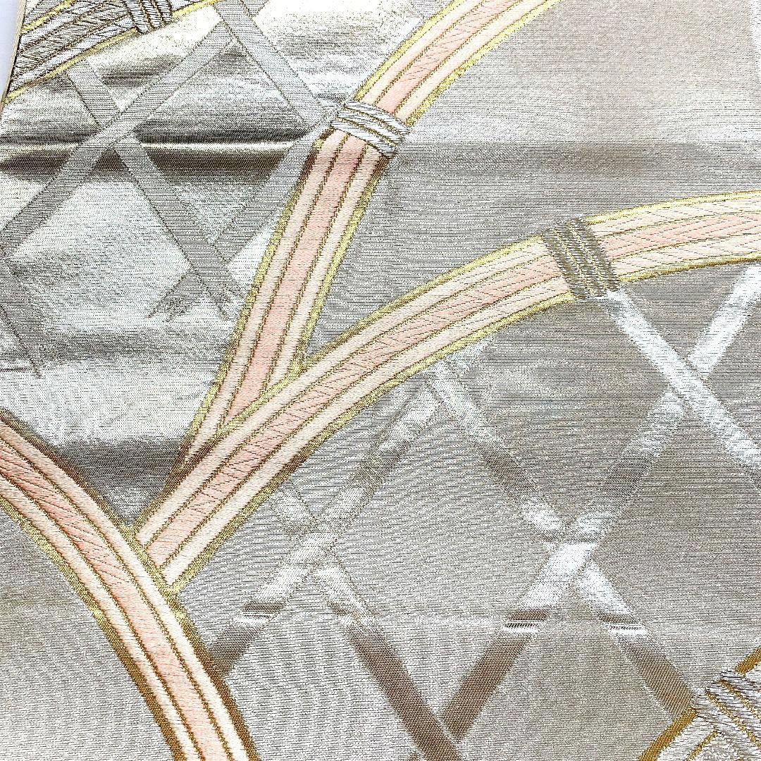 4484# Japanese Vintage Fukuro Obi Belt Kimono Fabric Silk Traditional Silver