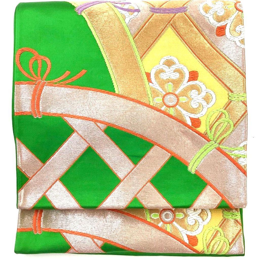 4297# Japanese Vintage Fukuro Obi Belt Kimono Fabric Silk Traditional Untailored　