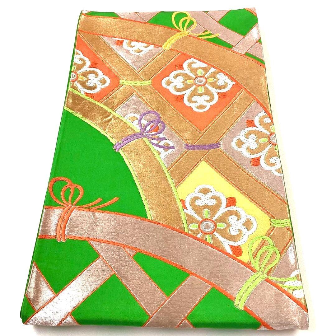 4297# Japanese Vintage Fukuro Obi Belt Kimono Fabric Silk Traditional Untailored　