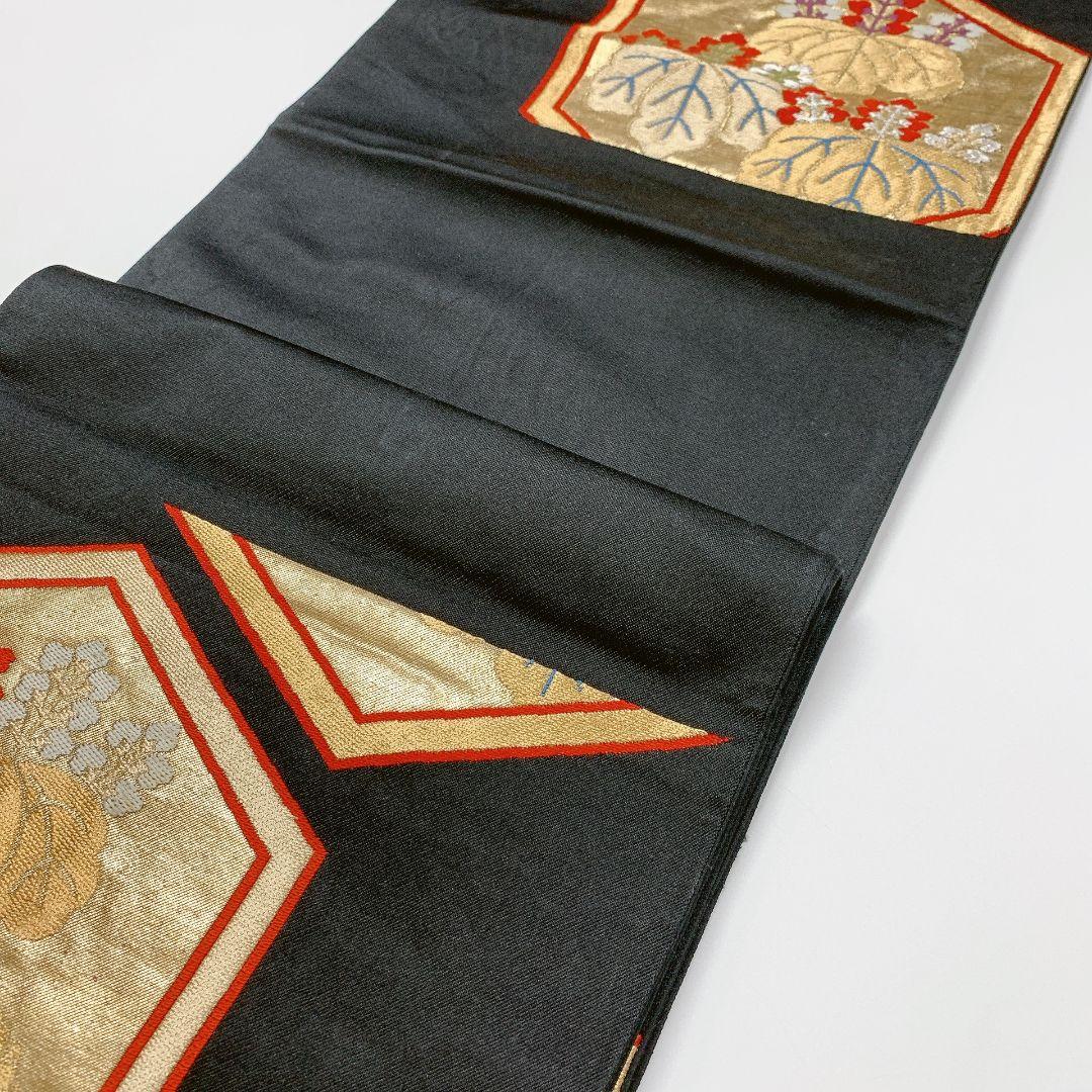 5049# Japanese Vintage Fukuro Obi Belt Kimono Fabric Silk Traditional Black