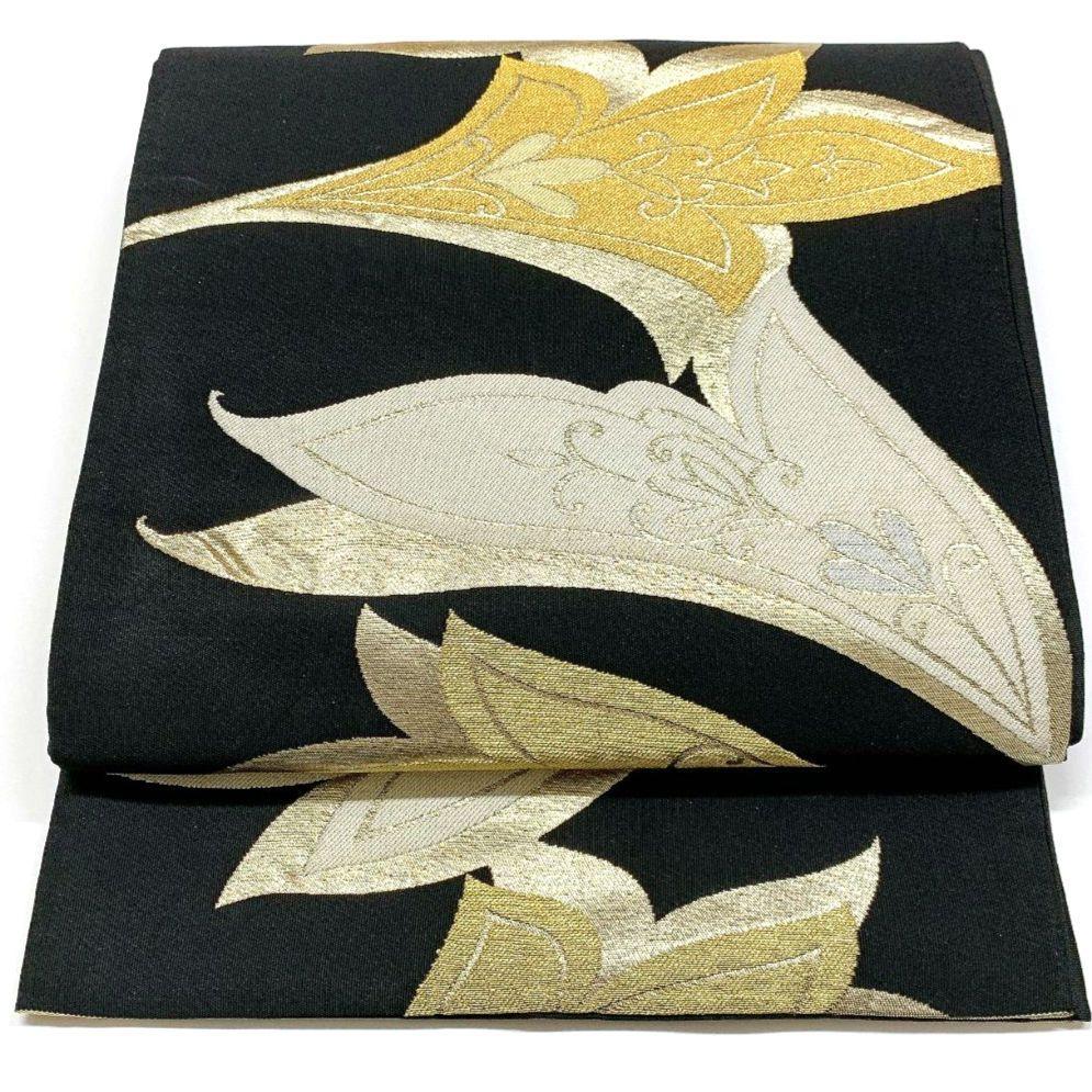 5053# Japanese Vintage Fukuro Obi Belt Kimono Fabric Silk Traditional Black