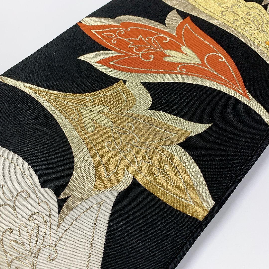 5053# Japanese Vintage Fukuro Obi Belt Kimono Fabric Silk Traditional Black