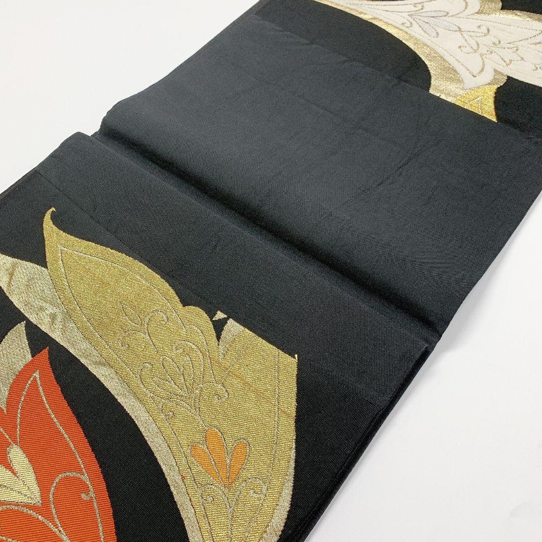 5053# Japanese Vintage Fukuro Obi Belt Kimono Fabric Silk Traditional Black