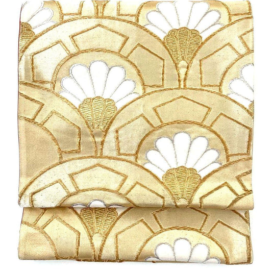 4753# Japanese Vintage Fukuro Obi Belt Kimono Fabric Silk Traditional Gold