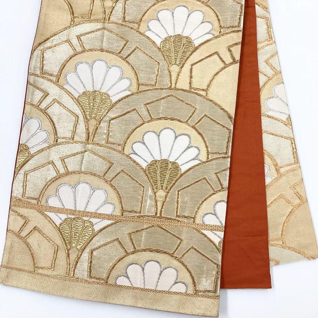 4753# Japanese Vintage Fukuro Obi Belt Kimono Fabric Silk Traditional Gold