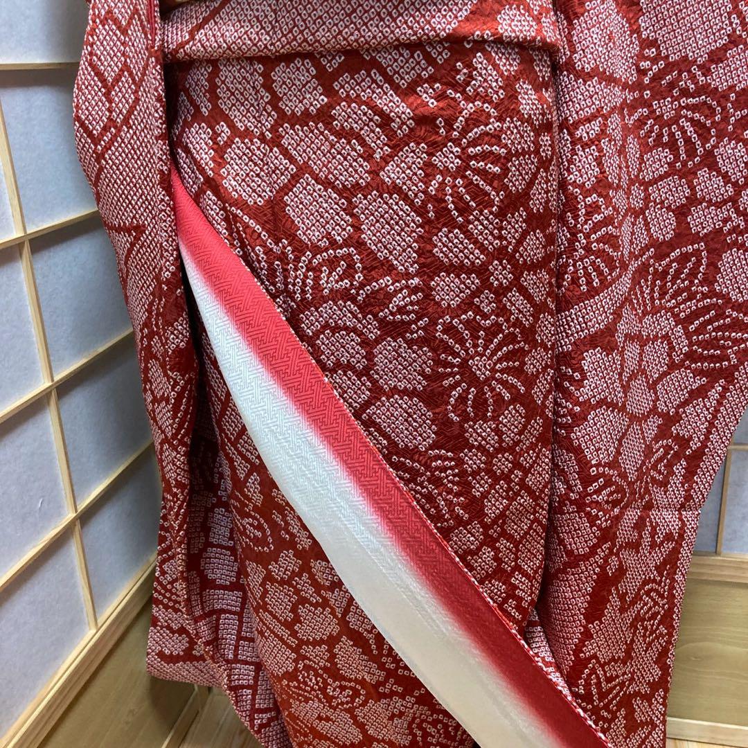 3135# Japanese Vintage Furisode Kimono Obi Obijime Obiage 4-Piece Set Silk Robe