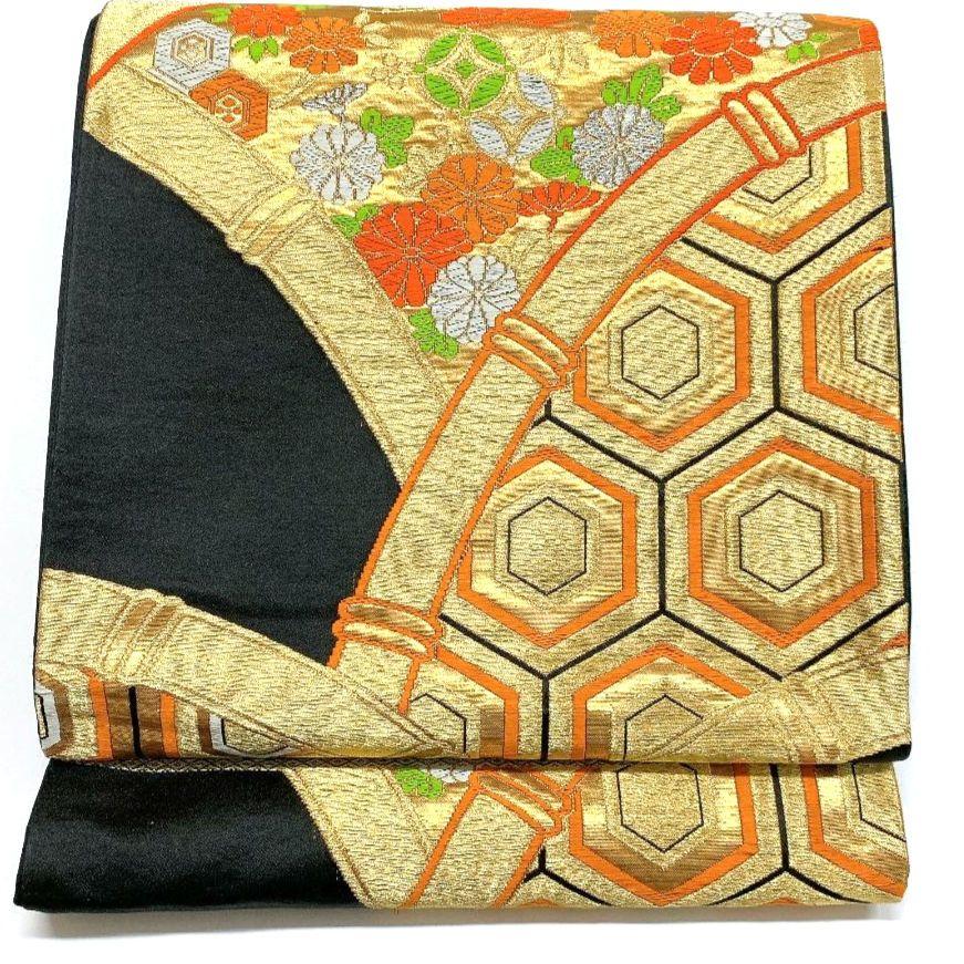 4127# Japanese Vintage Fukuro Obi Belt Kimono Fabric Silk Traditional Black