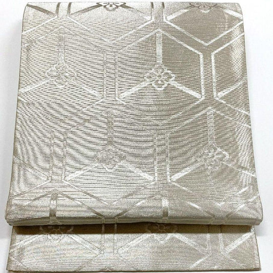 3804# Japanese Vintage Fukuro Obi Belt Kimono Fabric Silk Traditional Silver