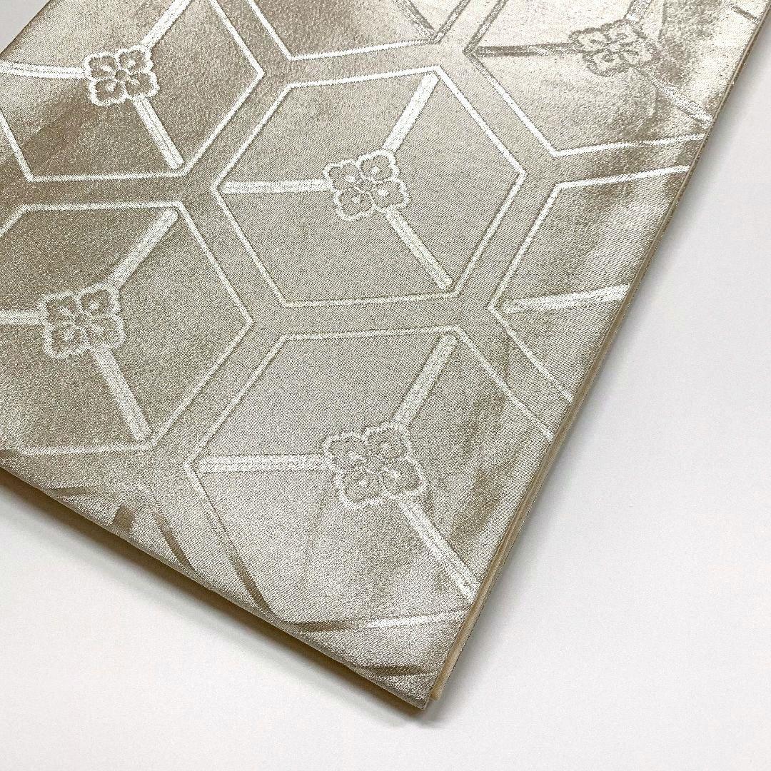 3804# Japanese Vintage Fukuro Obi Belt Kimono Fabric Silk Traditional Silver