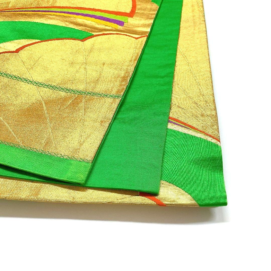 4532# Japanese Vintage Fukuro Obi Belt Kimono Fabric Silk Traditional Green
