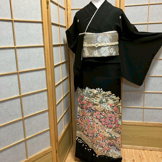 5479# Japanese Tomesode Kimono Vintage Womens Silk Fabric Robe Kimono only sold