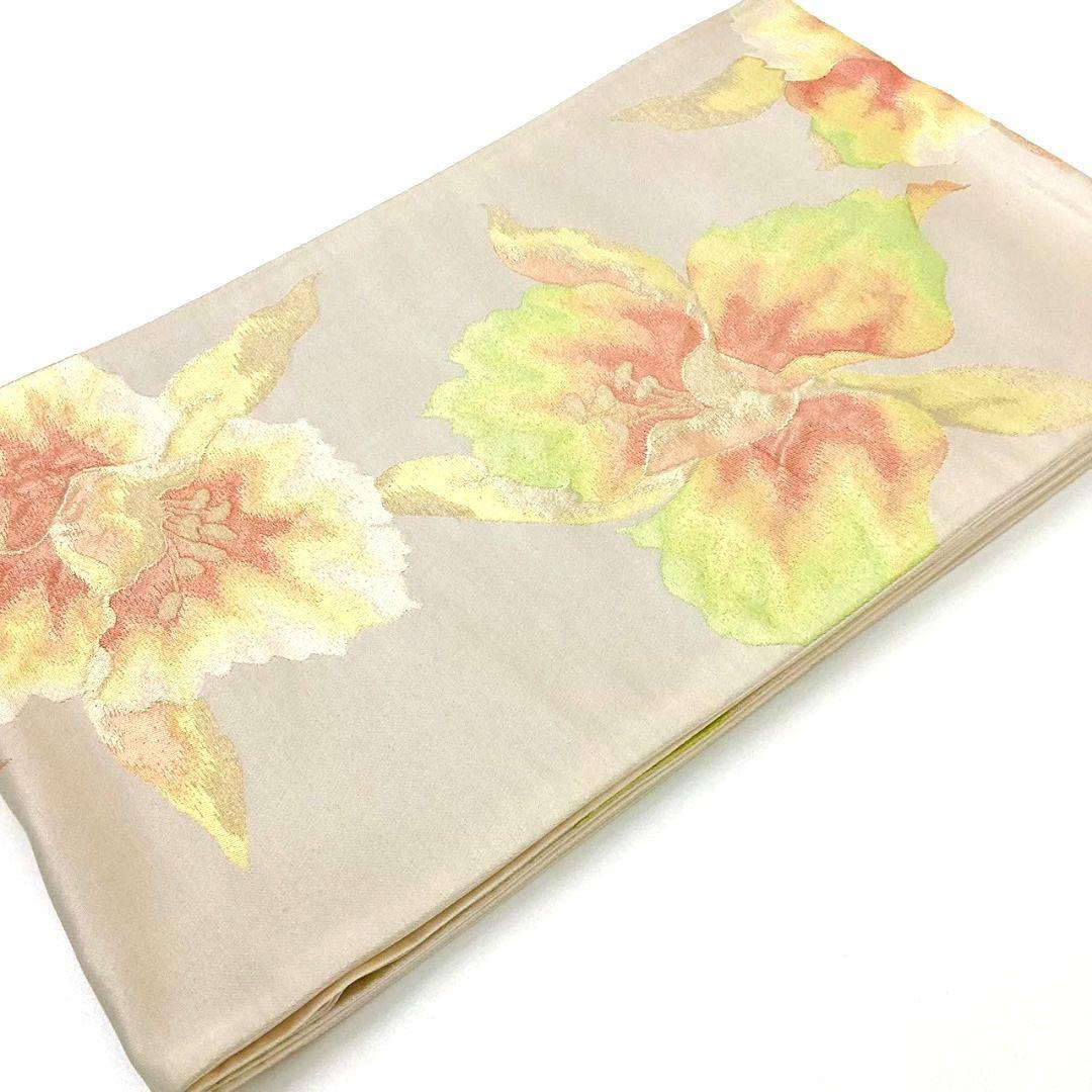 4790# Japanese Vintage Fukuro Obi Belt Kimono Fabric Silk Traditional Silver