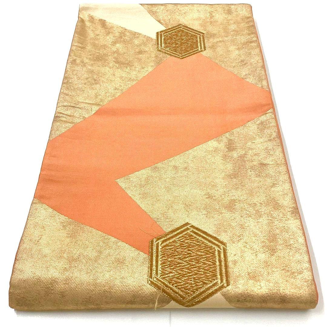 4984# Japanese Vintage Fukuro Obi Belt Kimono Fabric Silk Traditional Orange