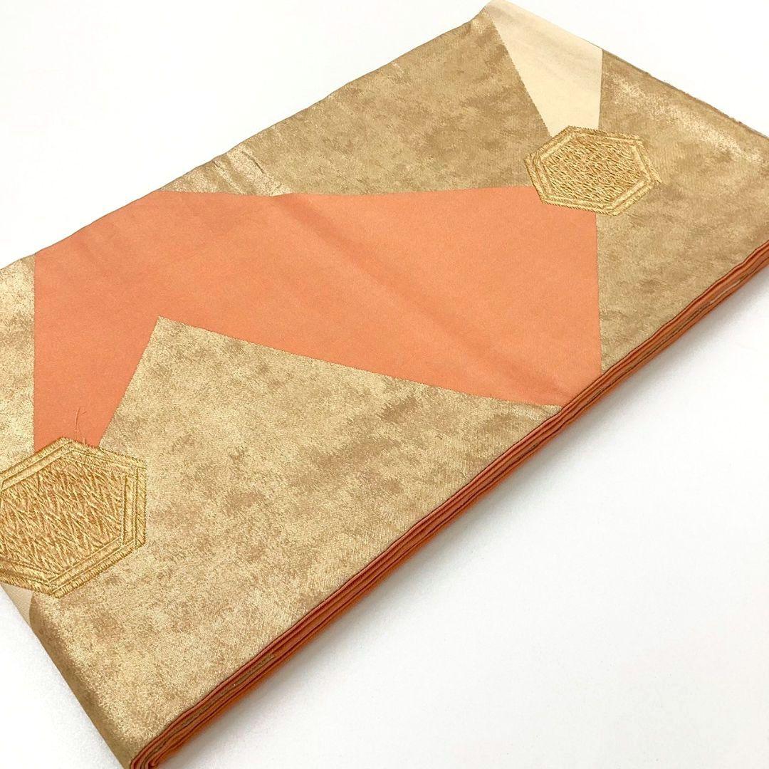 4984# Japanese Vintage Fukuro Obi Belt Kimono Fabric Silk Traditional Orange