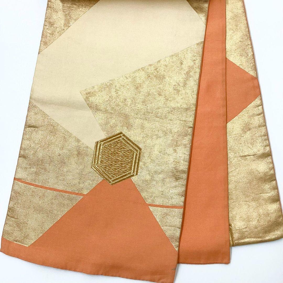 4984# Japanese Vintage Fukuro Obi Belt Kimono Fabric Silk Traditional Orange