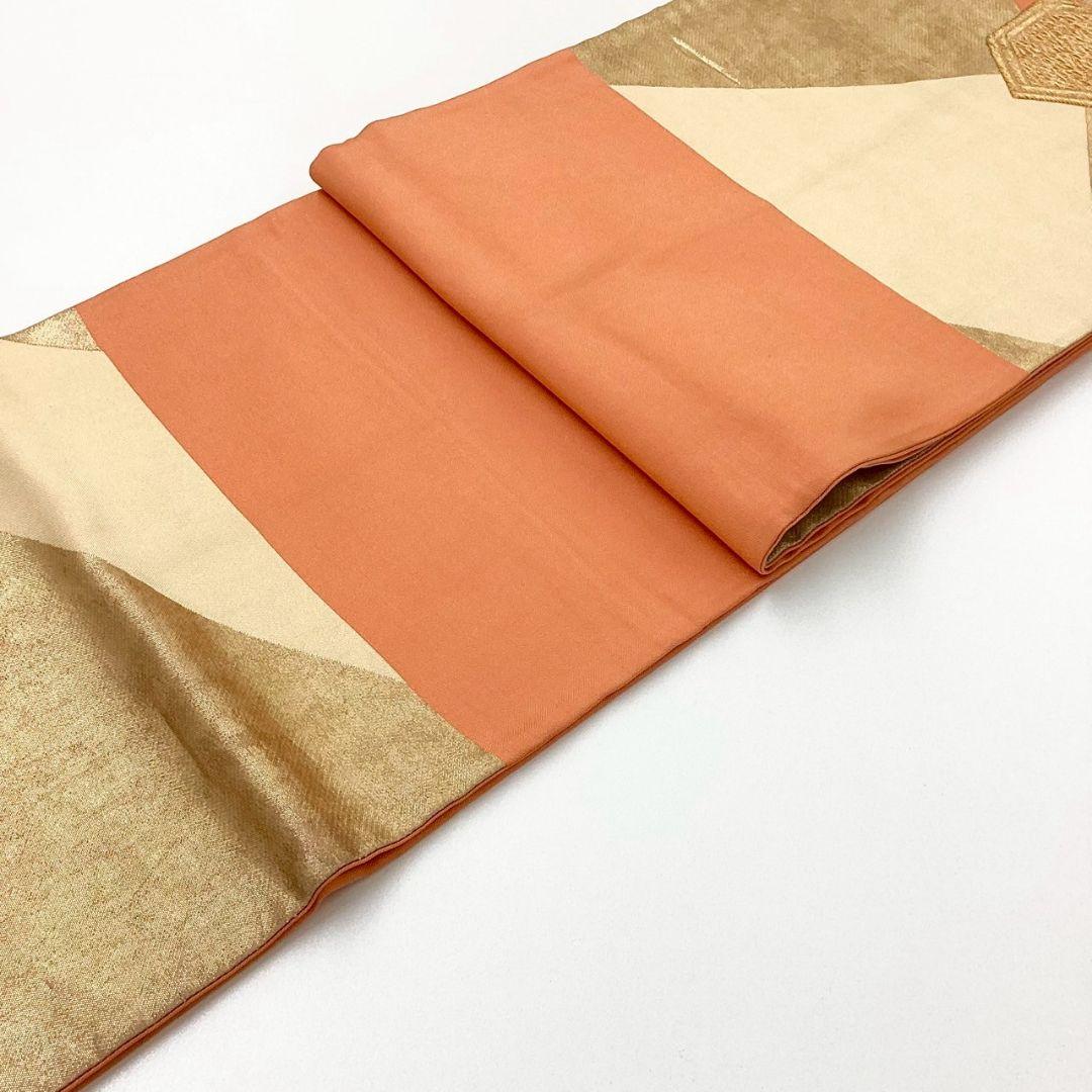 4984# Japanese Vintage Fukuro Obi Belt Kimono Fabric Silk Traditional Orange
