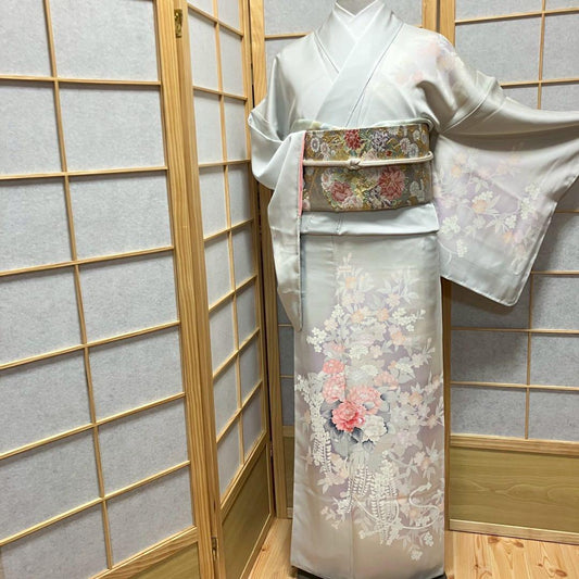4381# Japanese Kimono Vintage Womens Silk Fabric Robe Kimono only sold