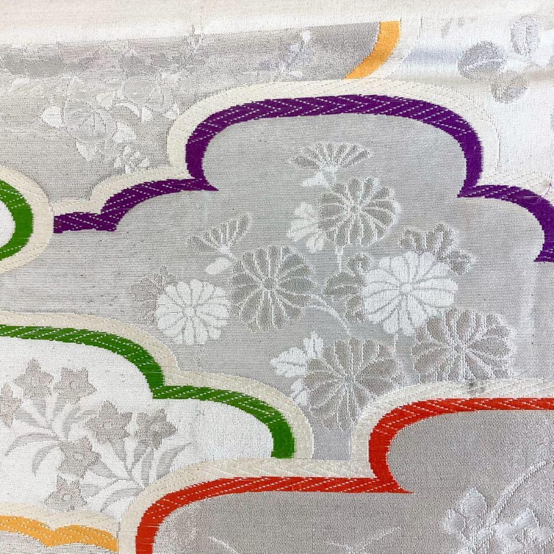 5216# Japanese Vintage Fukuro Obi Belt Kimono Fabric Silk Traditional Silver