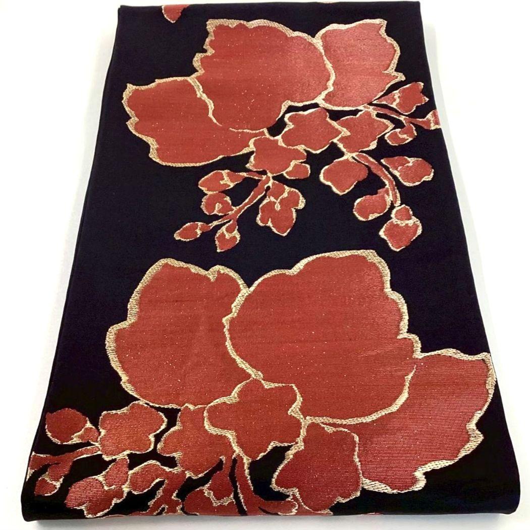 4717# Japanese Vintage Fukuro Obi Belt Kimono Fabric Silk Traditional Black