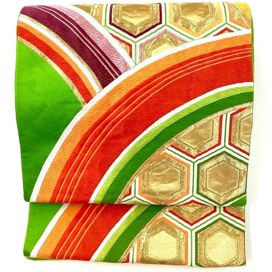 4695# Japanese Vintage Fukuro Obi Belt Kimono Fabric Silk Traditional Embroidery