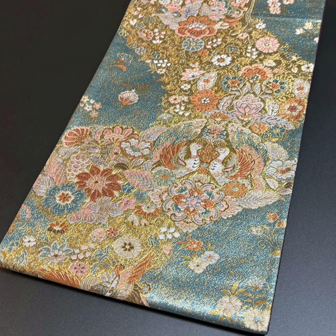 6158# Japanese Vintage Fukuro Obi Belt Kimono Fabric Silk Traditional Blue