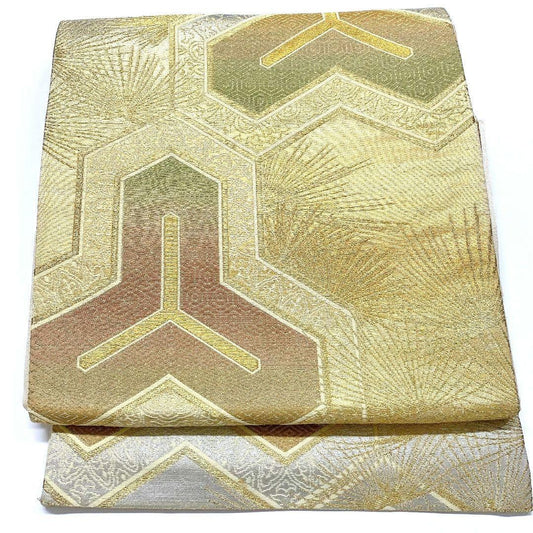 3749# Japanese Vintage Fukuro Obi Belt Kimono Fabric Silk Traditional Gold