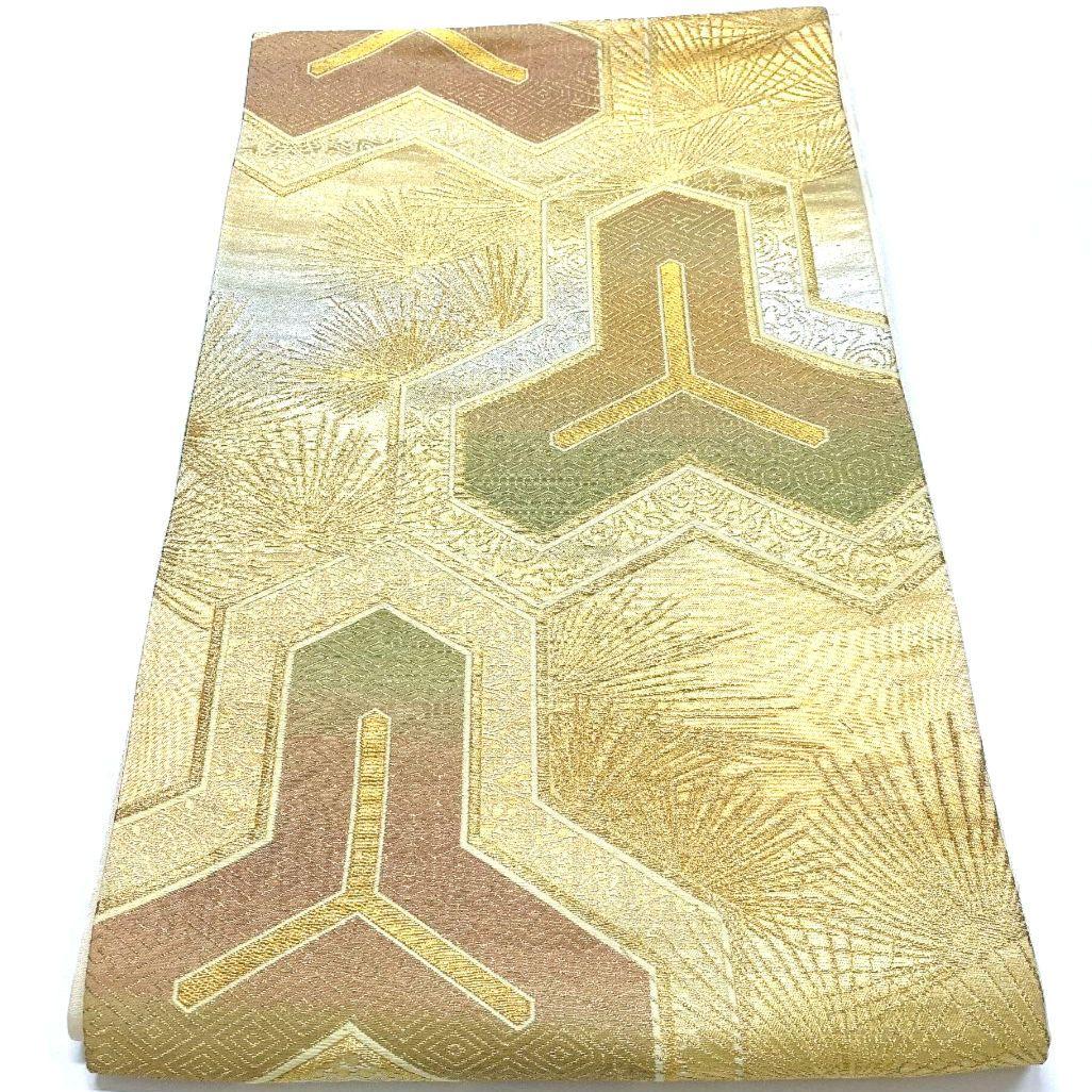 3749# Japanese Vintage Fukuro Obi Belt Kimono Fabric Silk Traditional Gold