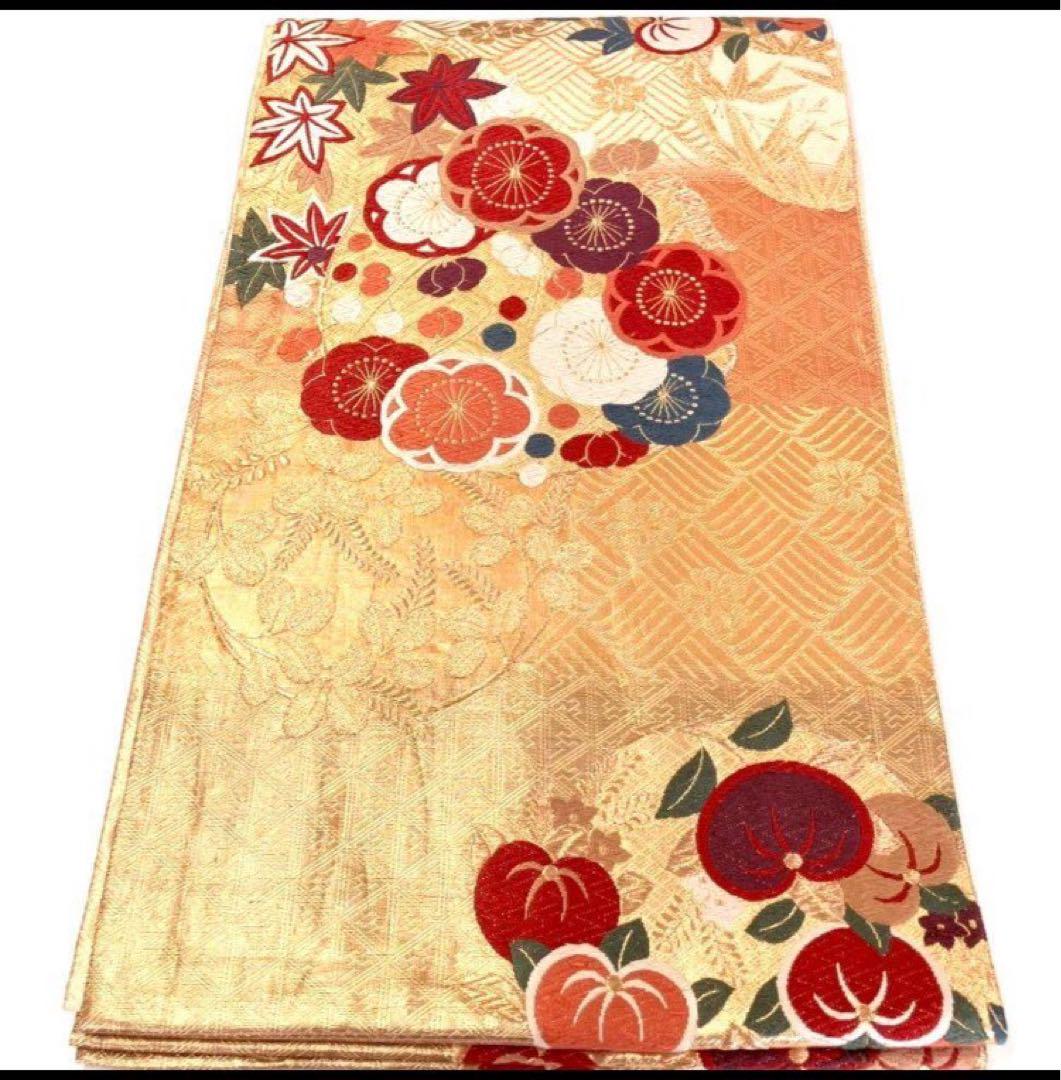 4885# Japanese Vintage Furisode Kimono Obi Obijime Obiage 4-Piece Set Silk Robe