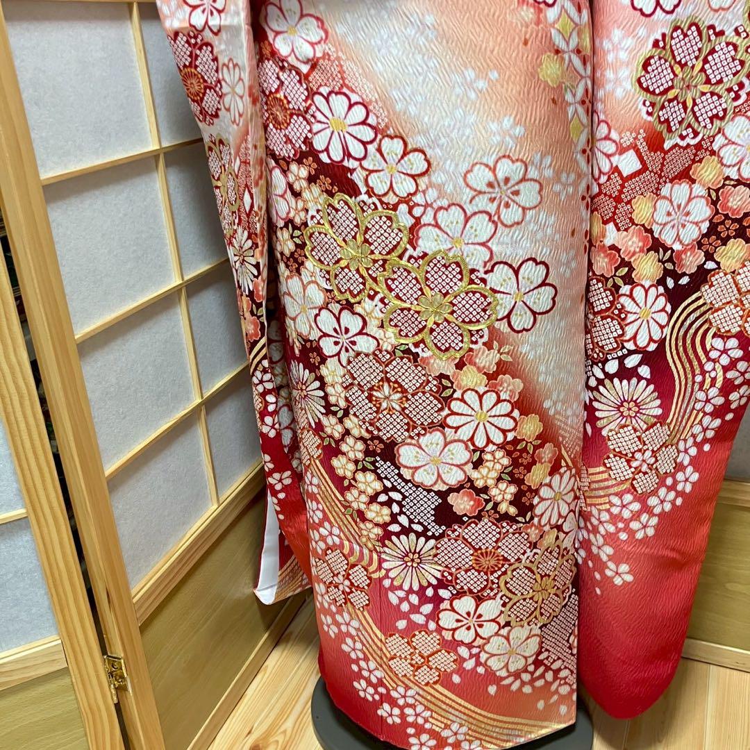4885# Japanese Vintage Furisode Kimono Obi Obijime Obiage 4-Piece Set Silk Robe