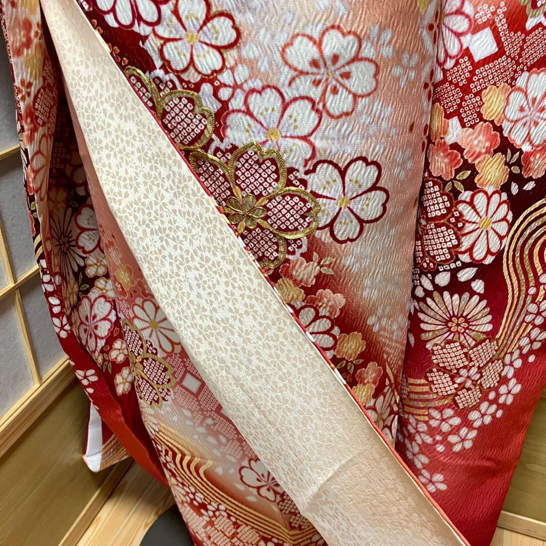 4885# Japanese Vintage Furisode Kimono Obi Obijime Obiage 4-Piece Set Silk Robe