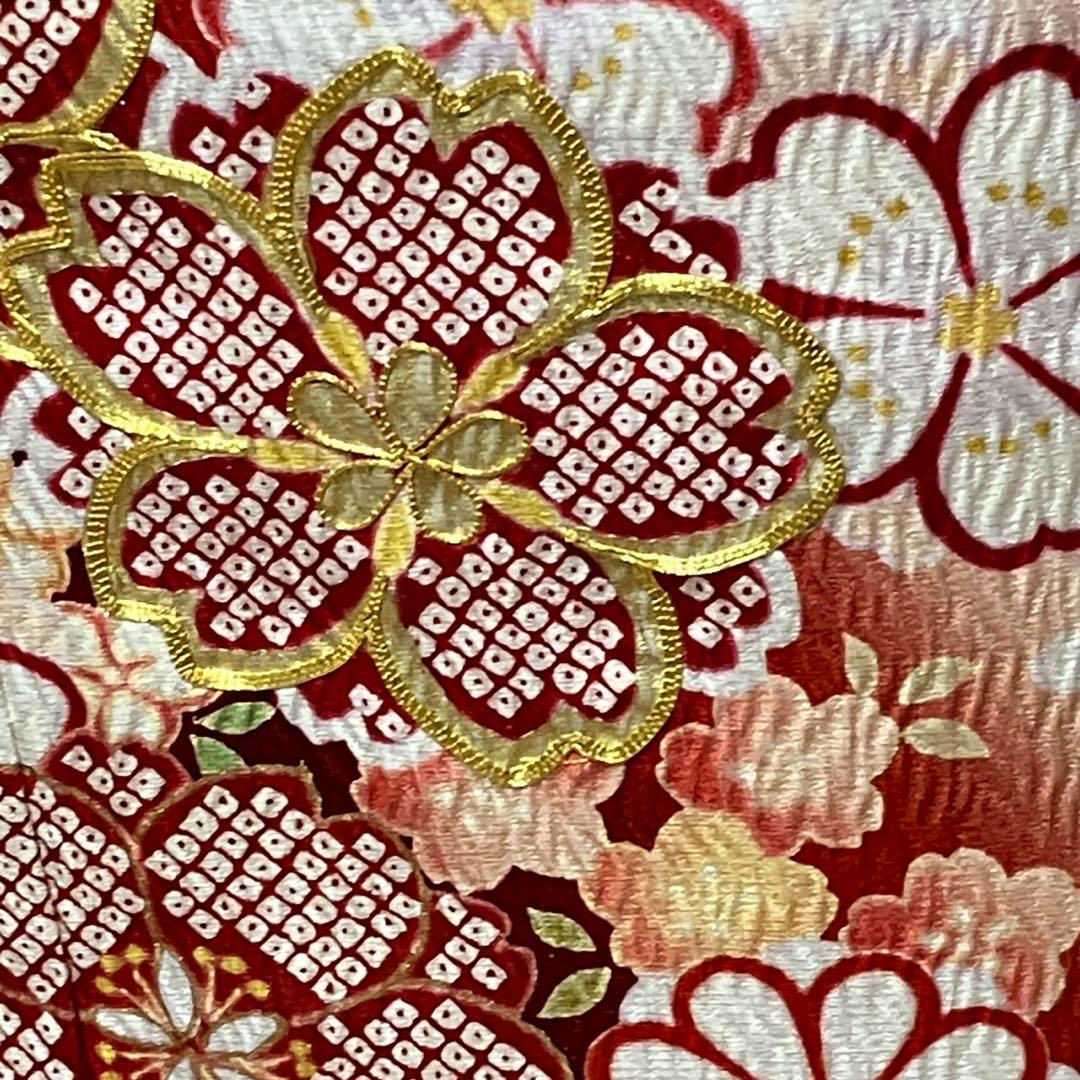 4885# Japanese Vintage Furisode Kimono Obi Obijime Obiage 4-Piece Set Silk Robe