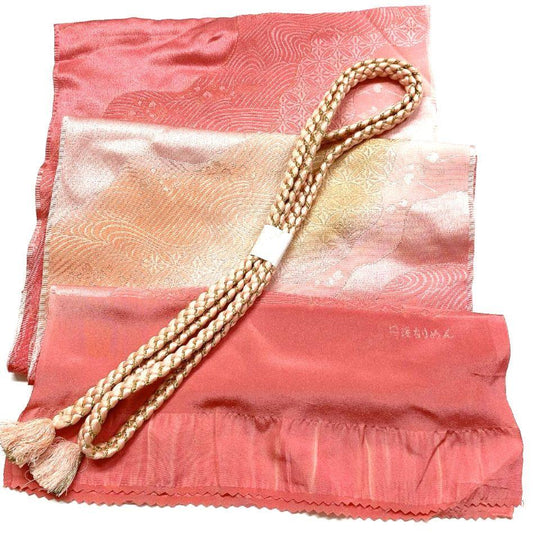 4017# Japanese Kimono Accessory Vintage Obiage and Obijime 2-piece Set Silk