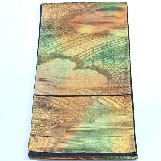 2191# Japanese Vintage Fukuro Obi Belt Kimono Fabric Silk Traditional