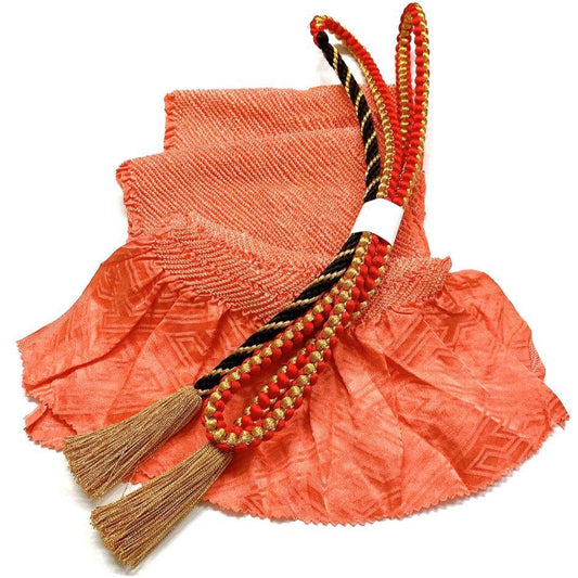 4649# Japanese Kimono Accessory Obiage and Obijime 2-piece Set Silk Shibori