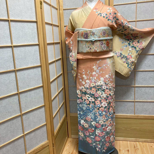 3929# Japanese Kimono Vintage Womens Silk Fabric Robe Kimono only sold