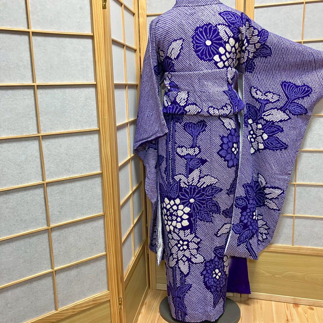 4884# Japanese Vintage Furisode Kimono Obi Obijime Obiage 4-Piece Set Silk Robe