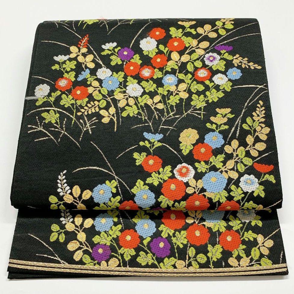 5083# Japanese Vintage Fukuro Obi Belt Kimono Fabric Silk Traditional Embroidery