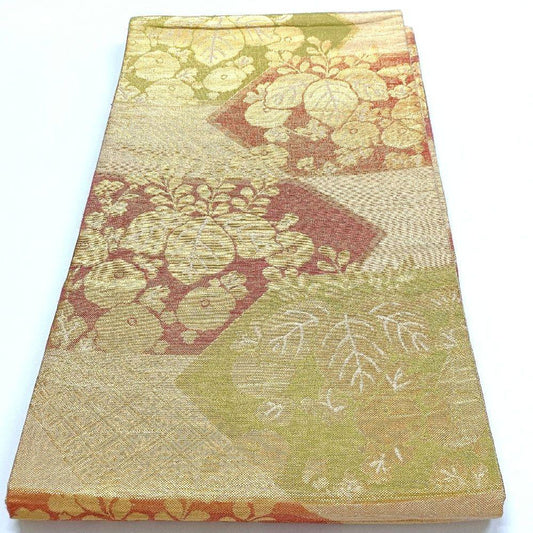 4500# Japanese Vintage Fukuro Obi Belt Kimono Fabric Silk Traditional Gold