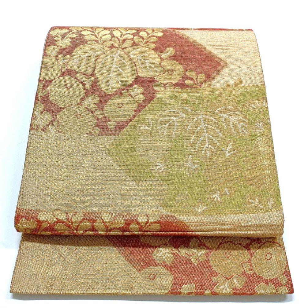 4500# Japanese Vintage Fukuro Obi Belt Kimono Fabric Silk Traditional Gold