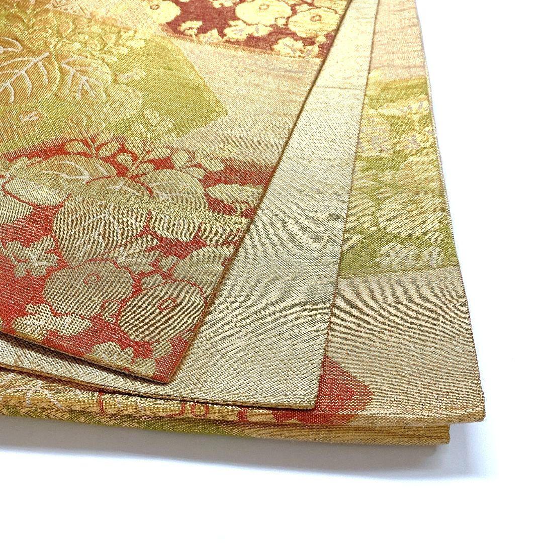 4500# Japanese Vintage Fukuro Obi Belt Kimono Fabric Silk Traditional Gold