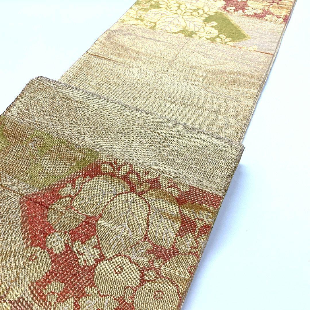 4500# Japanese Vintage Fukuro Obi Belt Kimono Fabric Silk Traditional Gold