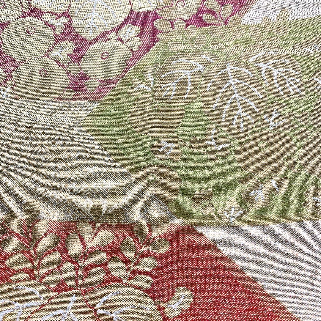 4500# Japanese Vintage Fukuro Obi Belt Kimono Fabric Silk Traditional Gold
