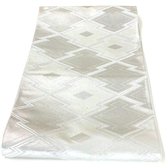 4702# Japanese Vintage Fukuro Obi Belt Kimono Fabric Silk Traditional Silver