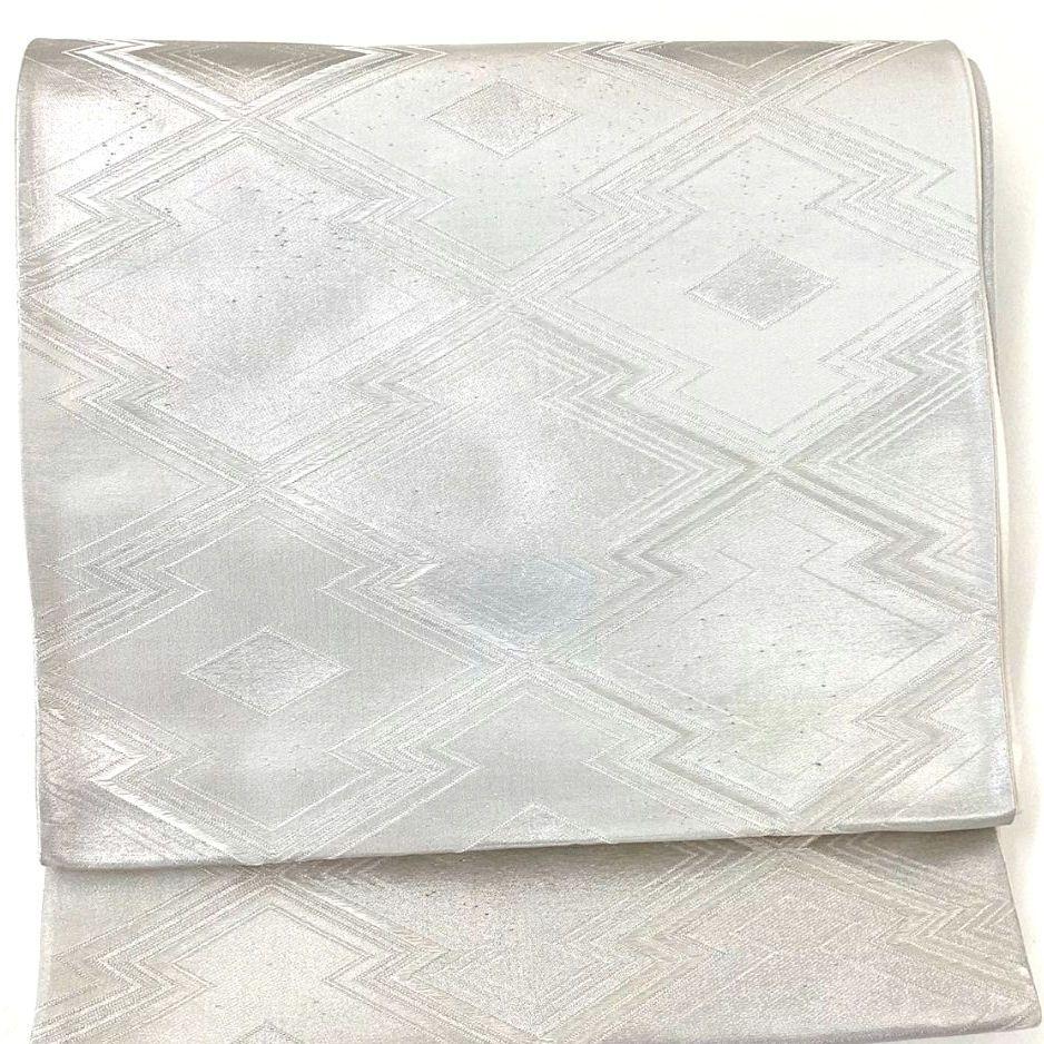 4702# Japanese Vintage Fukuro Obi Belt Kimono Fabric Silk Traditional Silver