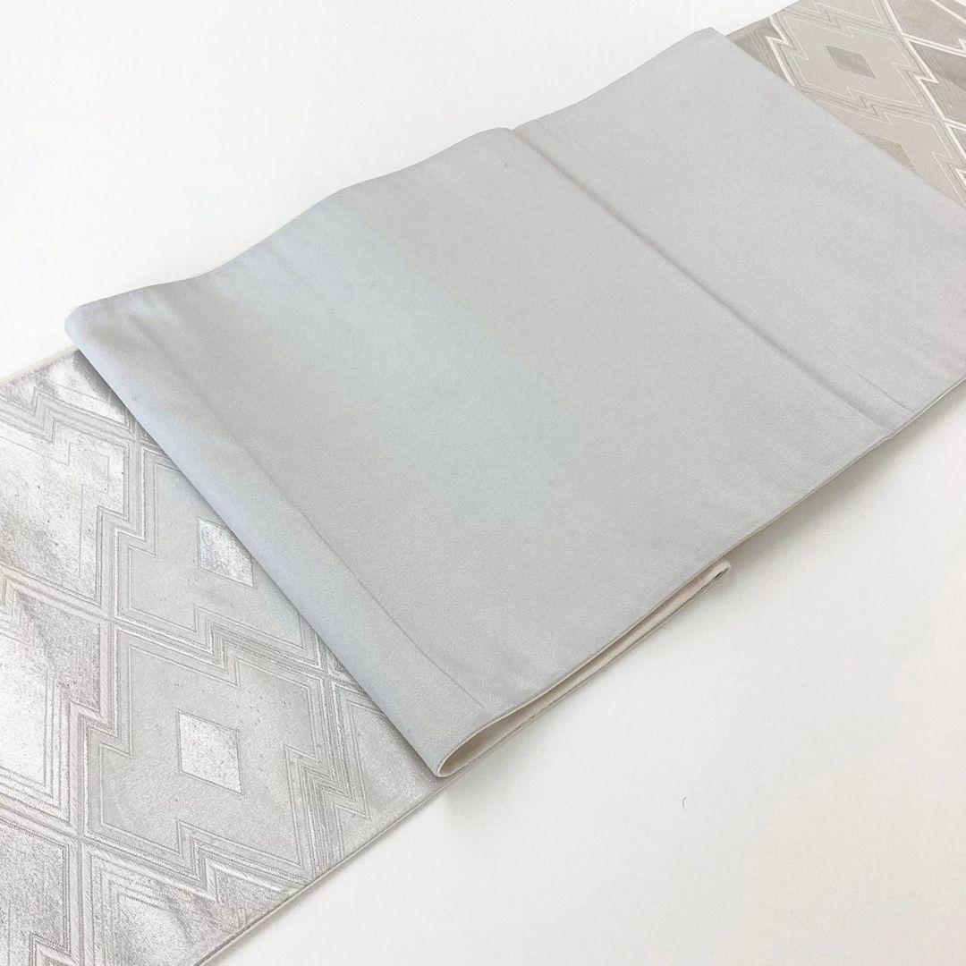 4702# Japanese Vintage Fukuro Obi Belt Kimono Fabric Silk Traditional Silver