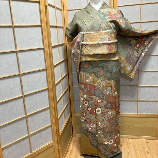 8086# Japanese Kimono Vintage Womens Silk Fabric Robe Kimono only sold
